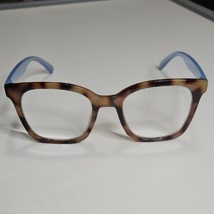Max Studio Tortoise Shell Square Reading Glasses with Blue Arms +1.50